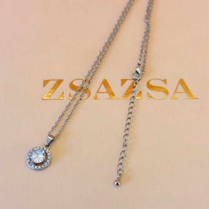 Round zircone silver pendant and bracelet
