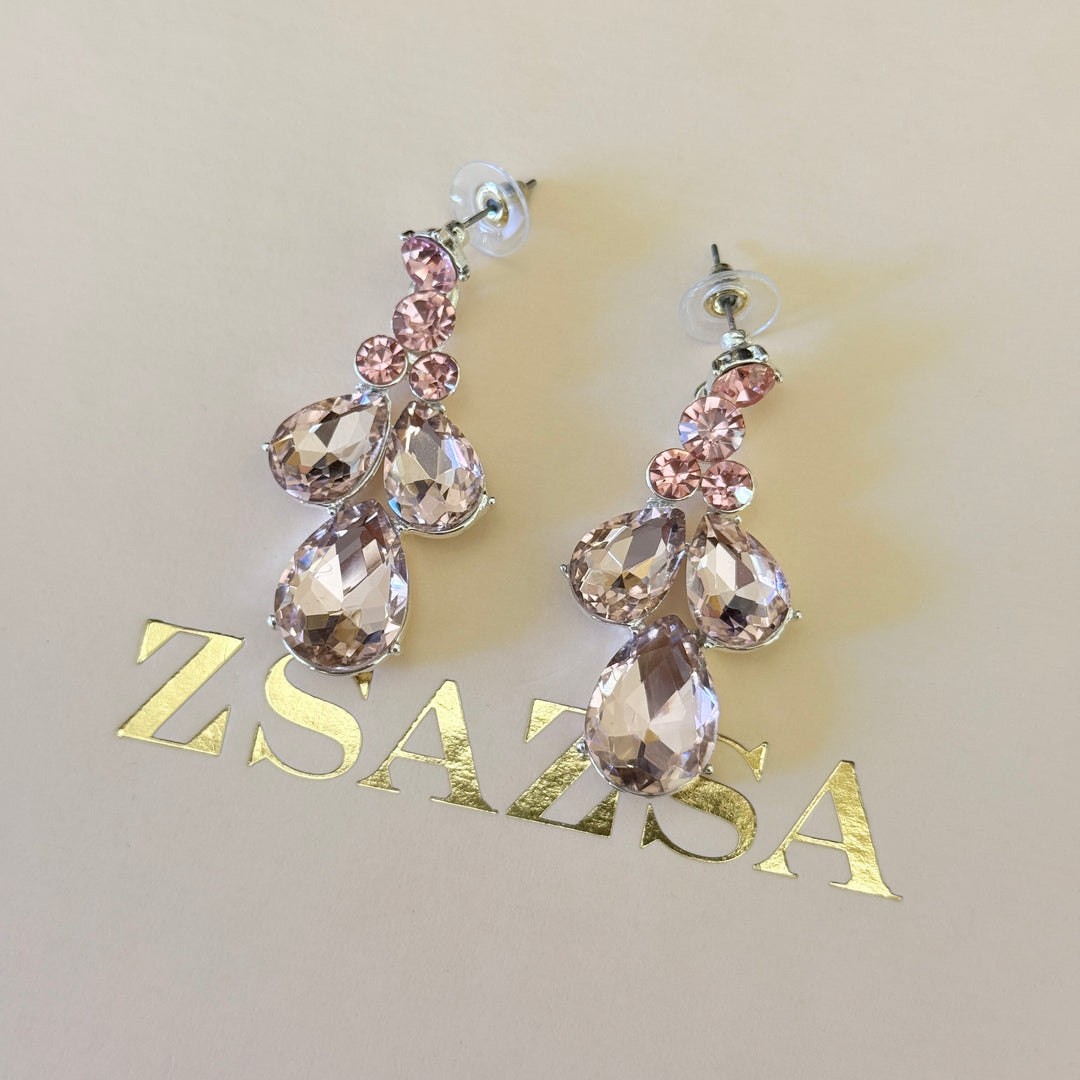 Rhinestone teardrop light pink earrings