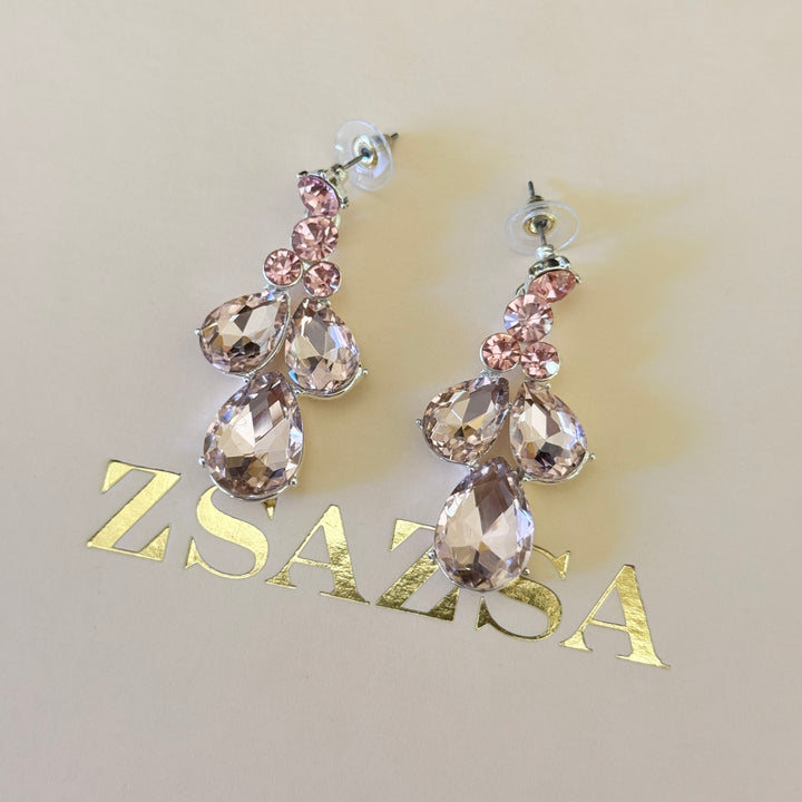 Rhinestone teardrop light pink earrings