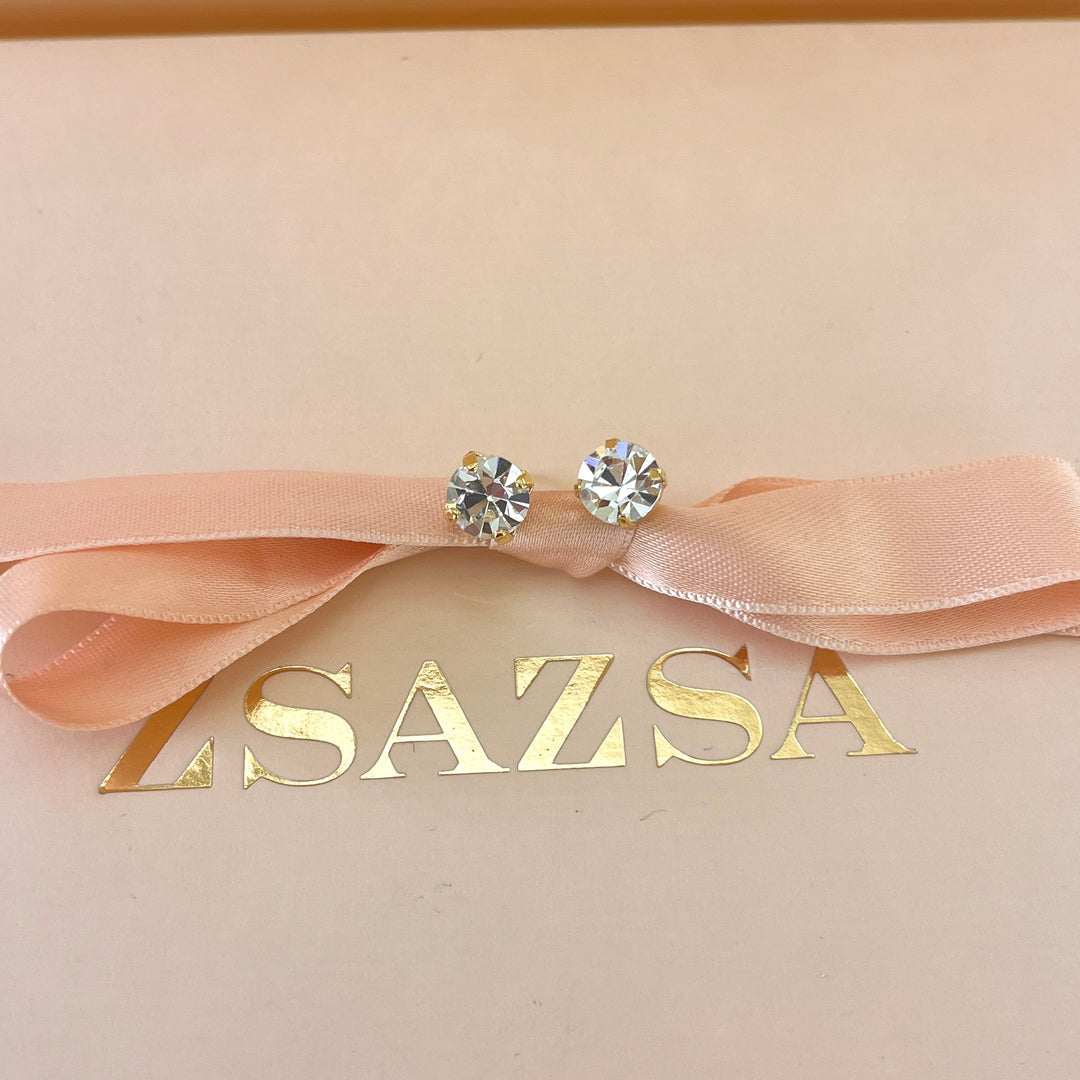 Preciosa crystals round gold plated solitarie studs