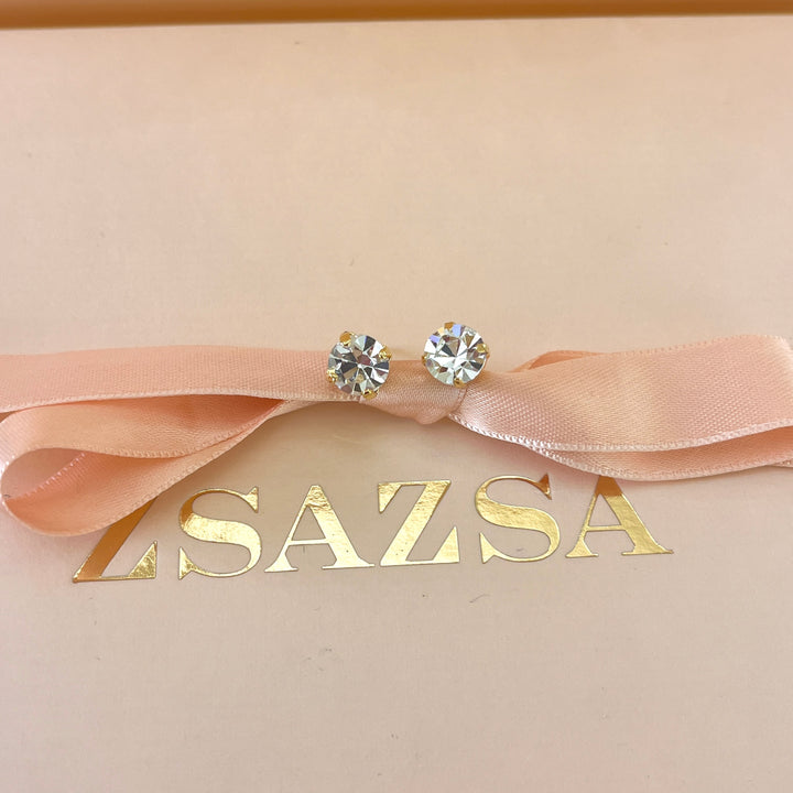 Preciosa crystals round gold plated solitarie studs