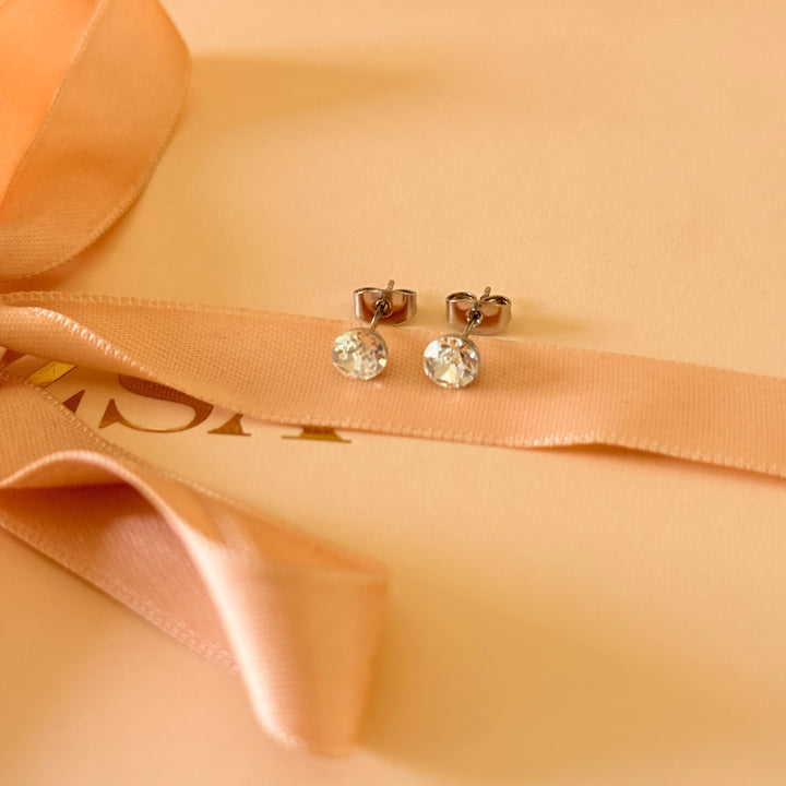 Small solitaire Swarovski crystals silver studs