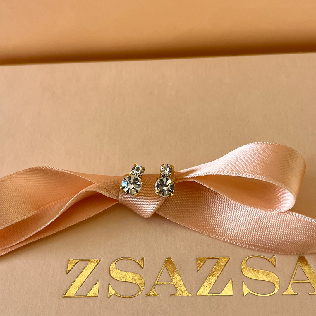 Double preciosa crystals gold plated studs