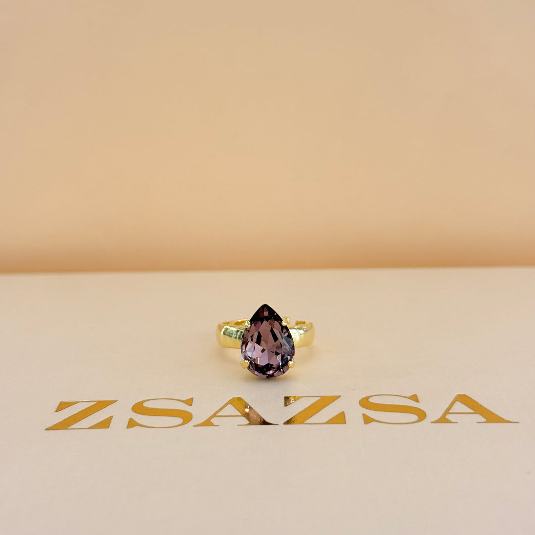 Marquise and teardrop mauve and dark red Swarovski crystals gold plated set