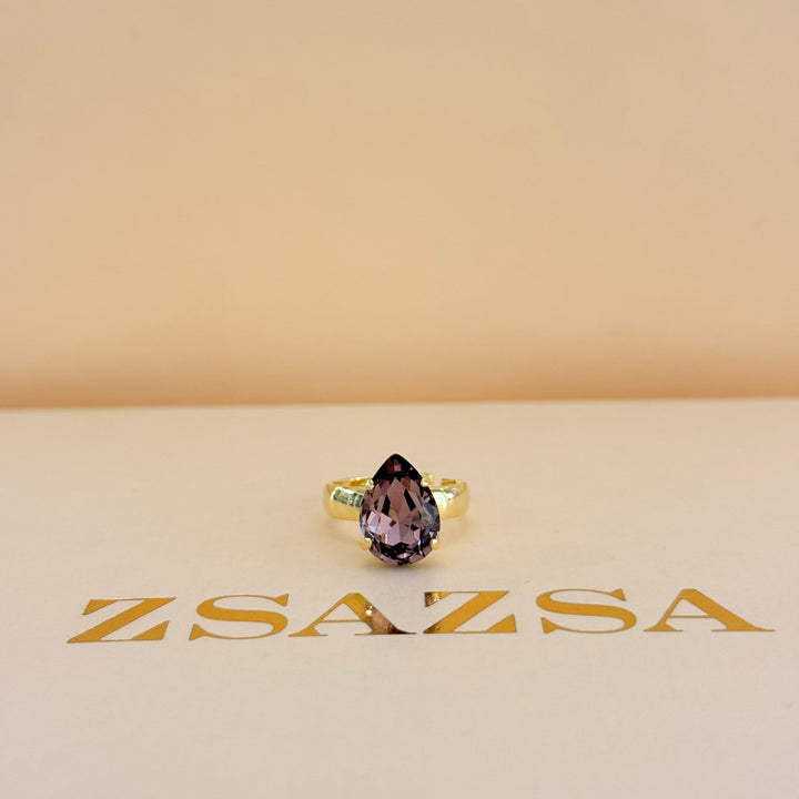 Marquise and teardrop mauve and dark red Swarovski crystals gold plated set