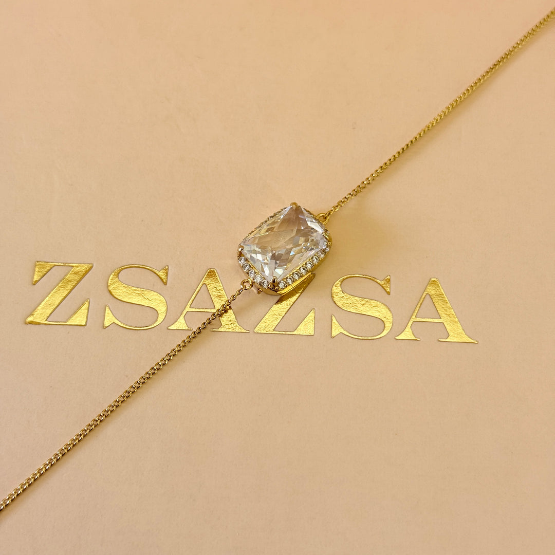 Rectangular zircone gold plated pendant set