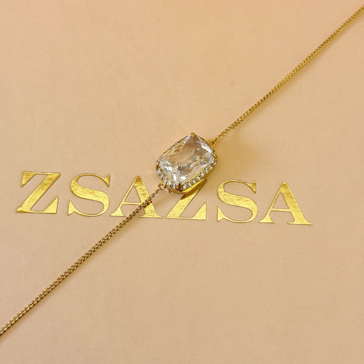 Rectangular zircone gold plated pendant set