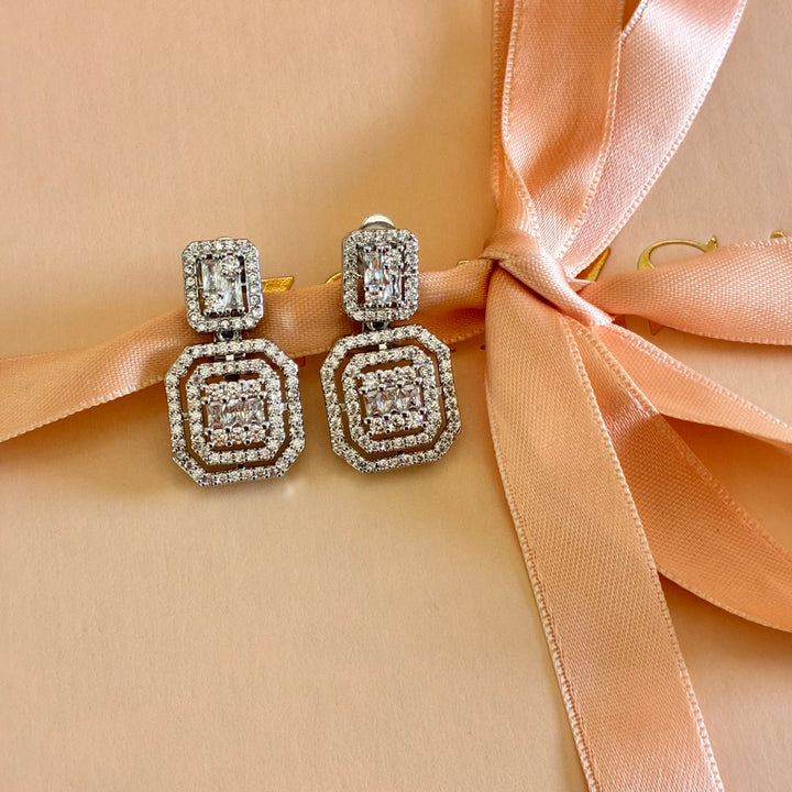 Double square zircone silver clip on