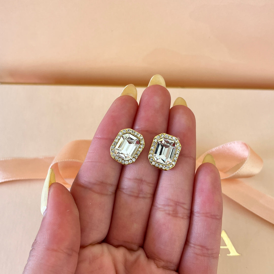 Rectangular Swarovski crystals gold plated studs