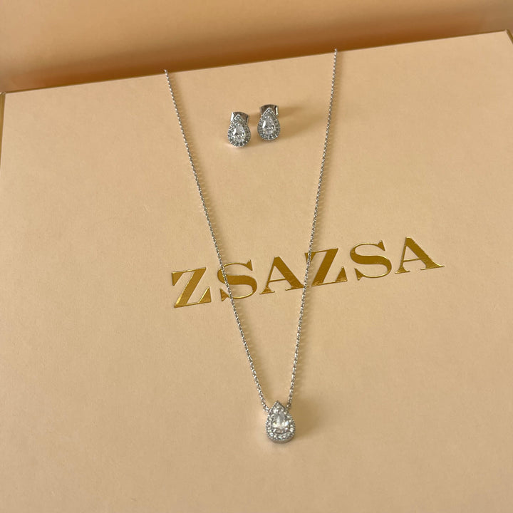 Silver zircone teardrop set