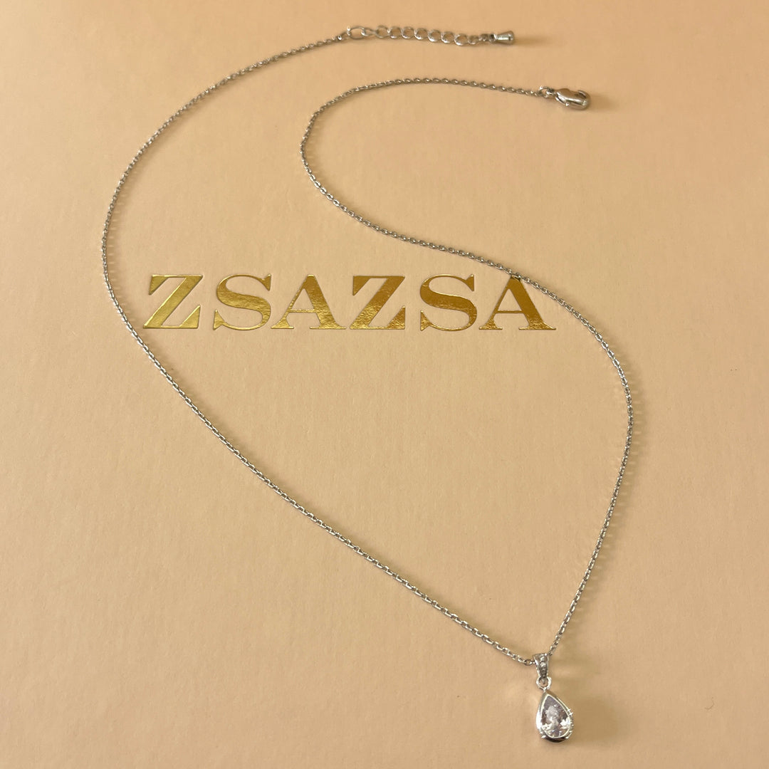 Silver zircone teardrop set