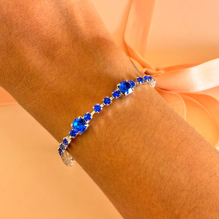 Royal blue Swarovski crystals silver bracelet