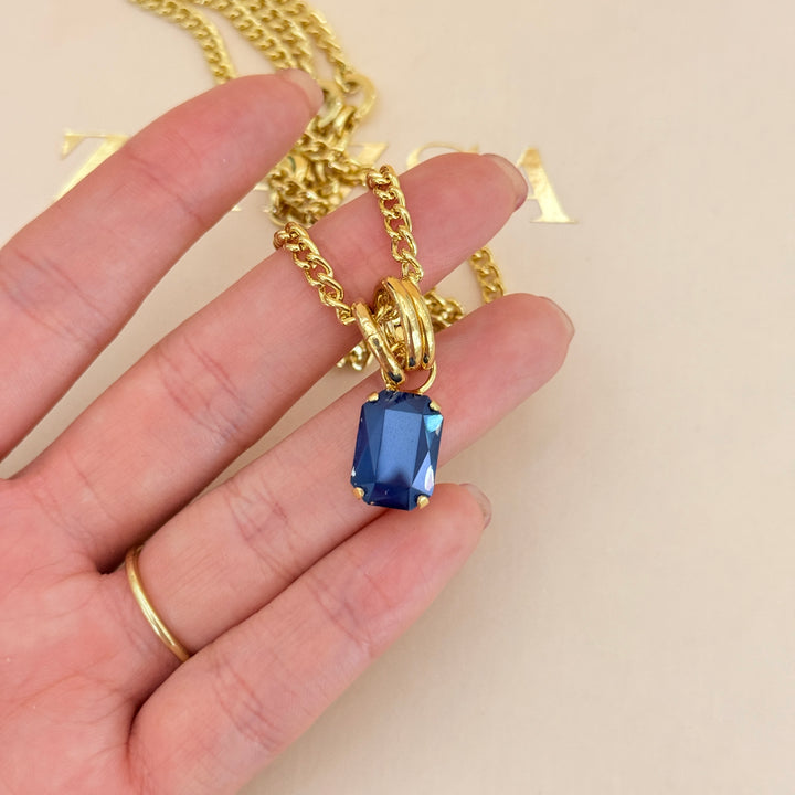 Rectangular royal blue Swarovski crystals gold plated set