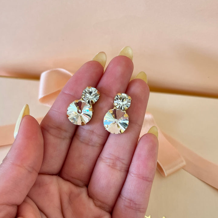 Double preciosa crystals gold plated studs