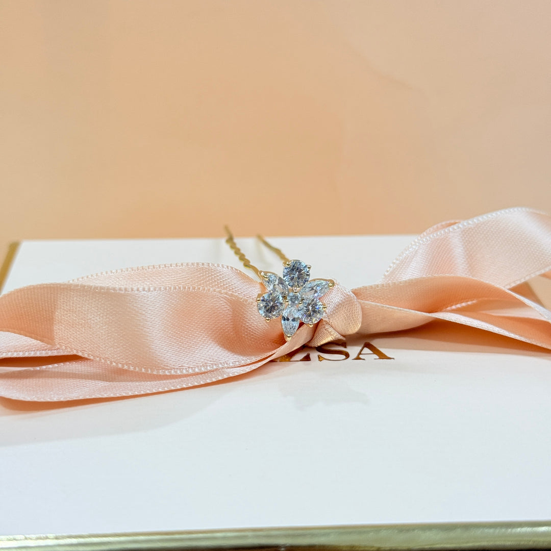Zircone Marquise gold hair pin