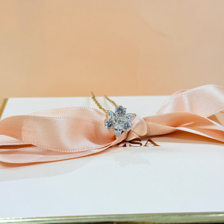 Zircone Marquise gold hair pin