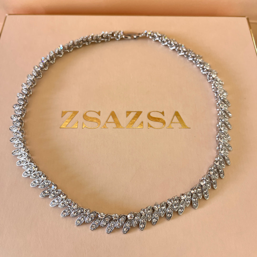 Swarovski crystals leafs white gold plated set