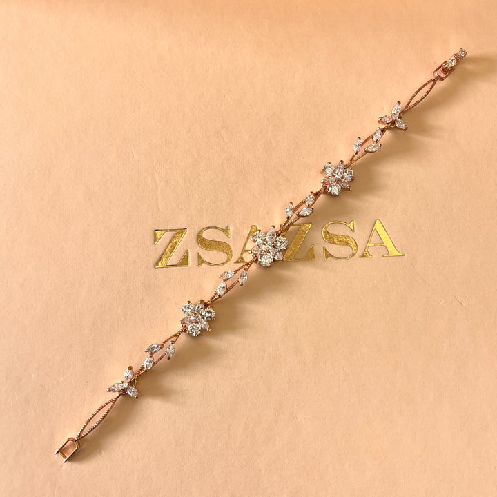 Marquise and round zircone rose gold plated bracelet