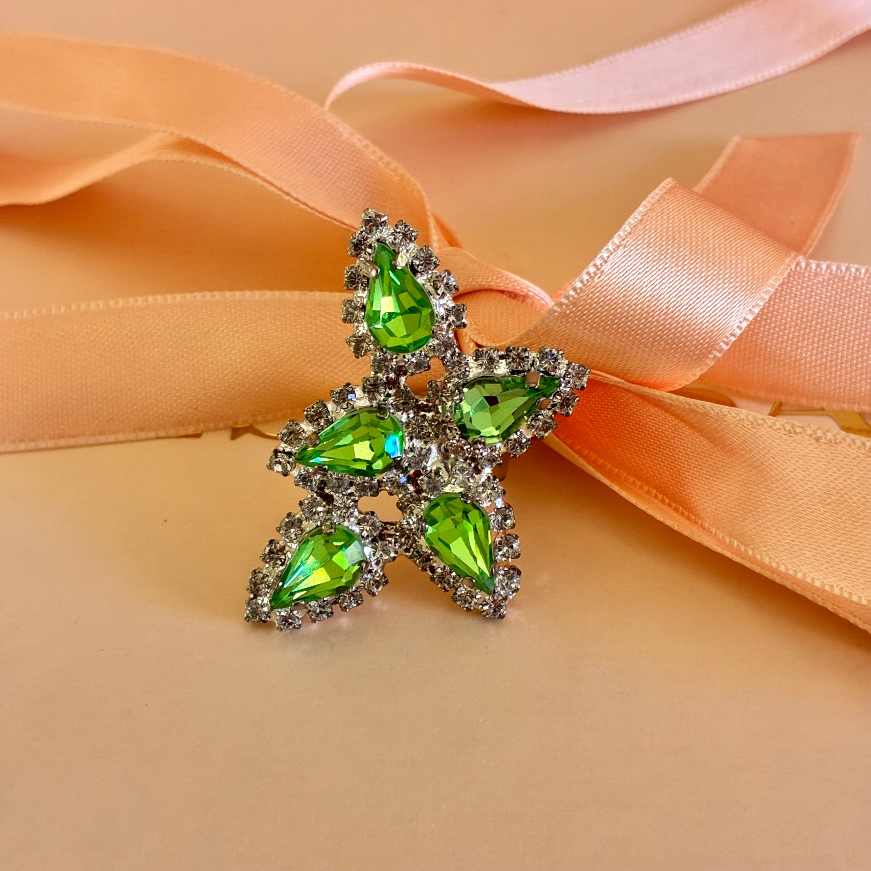 Green teardrops Swarovski crystals silver set