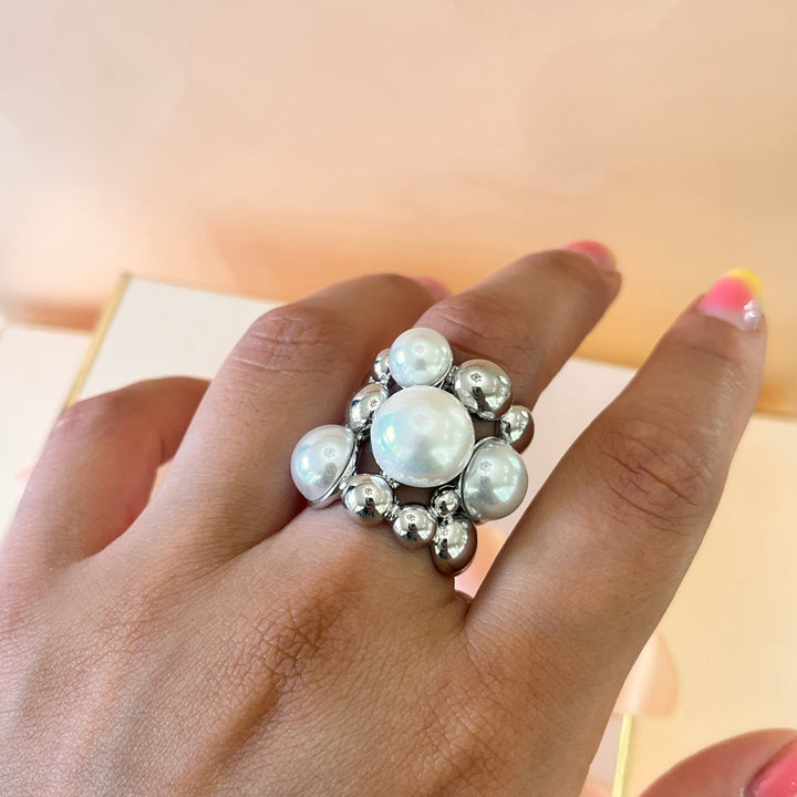 Mallorca pearls white gold plated ring