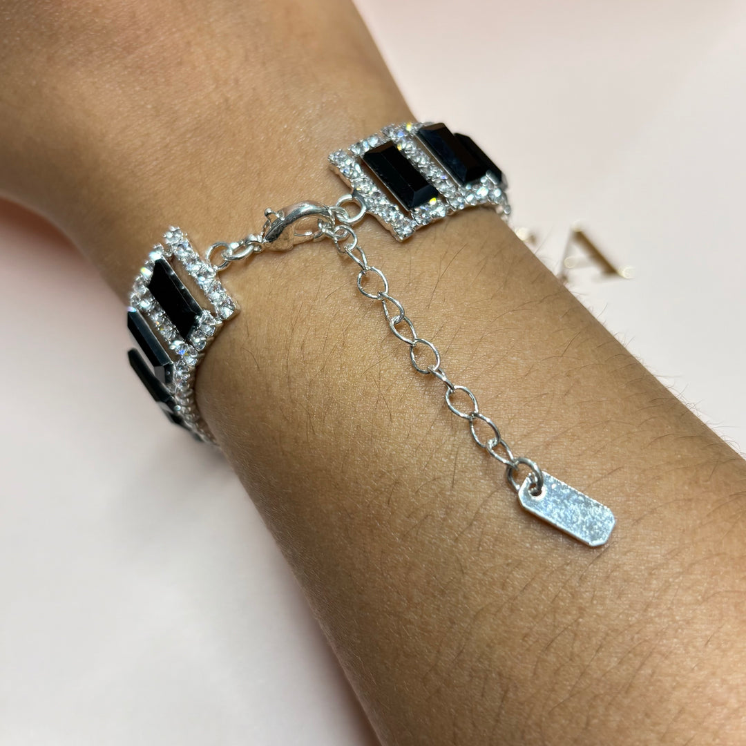 Rectangular black silver bracelet