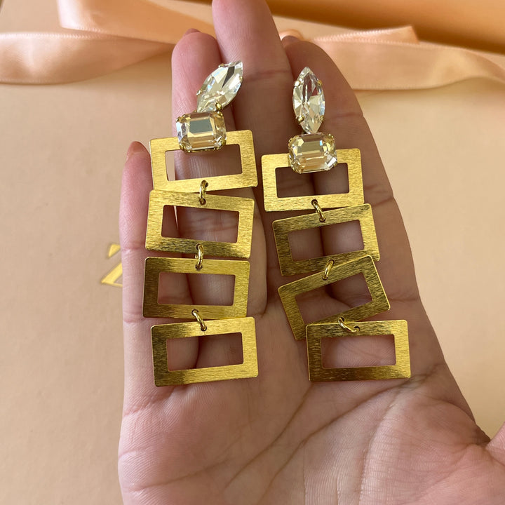 Swarovski crystals marquise and rectangular gold plated earrings