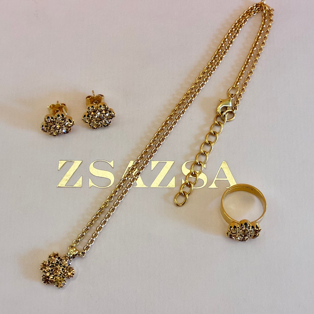 Flower bronze crystals gold plated set