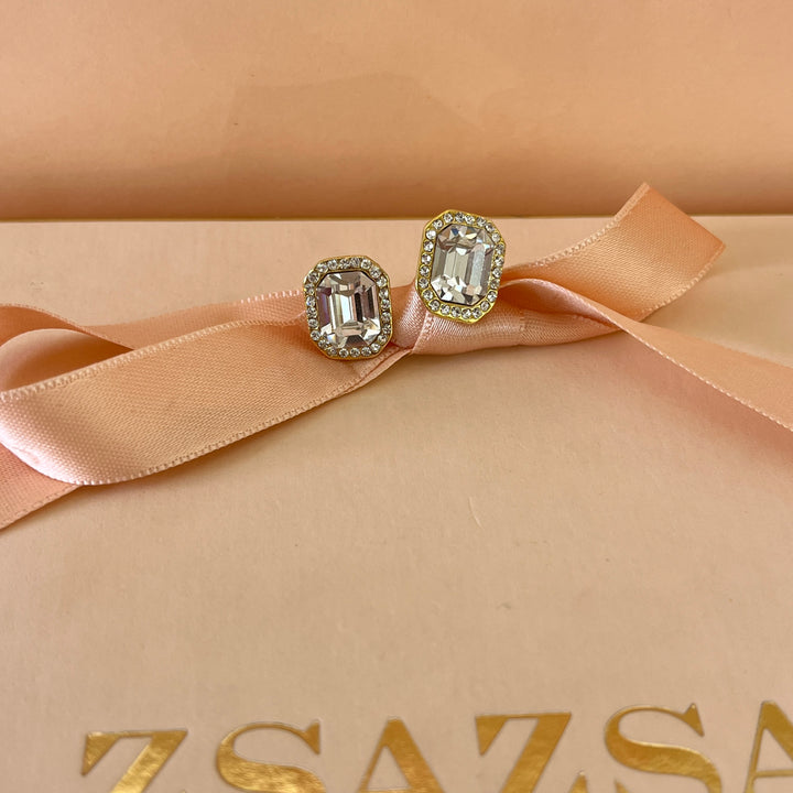 Rectangular Swarovski crystals gold plated studs