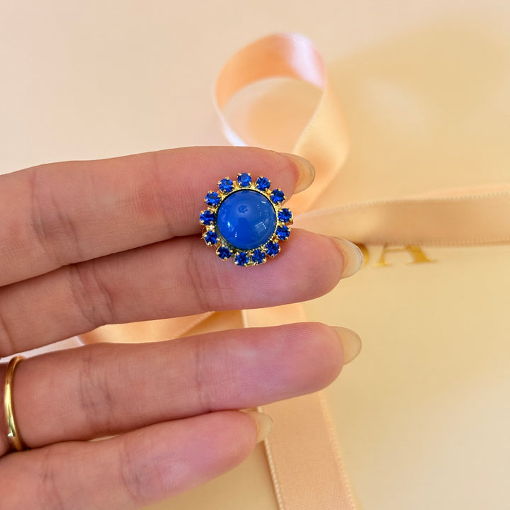 Dainty Royal blue preciosa crystals gold plated brooch
