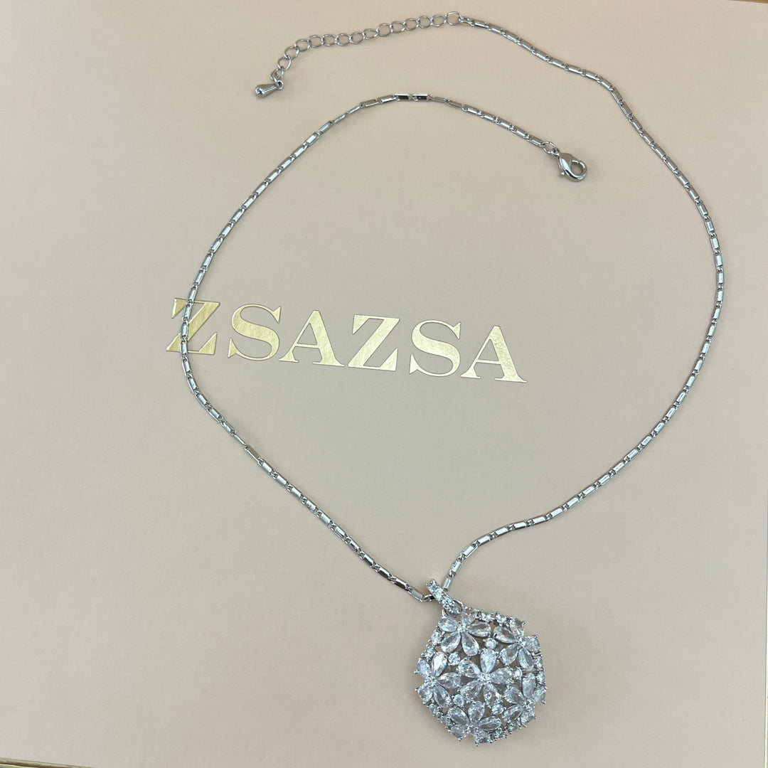 Silver zircone flower set