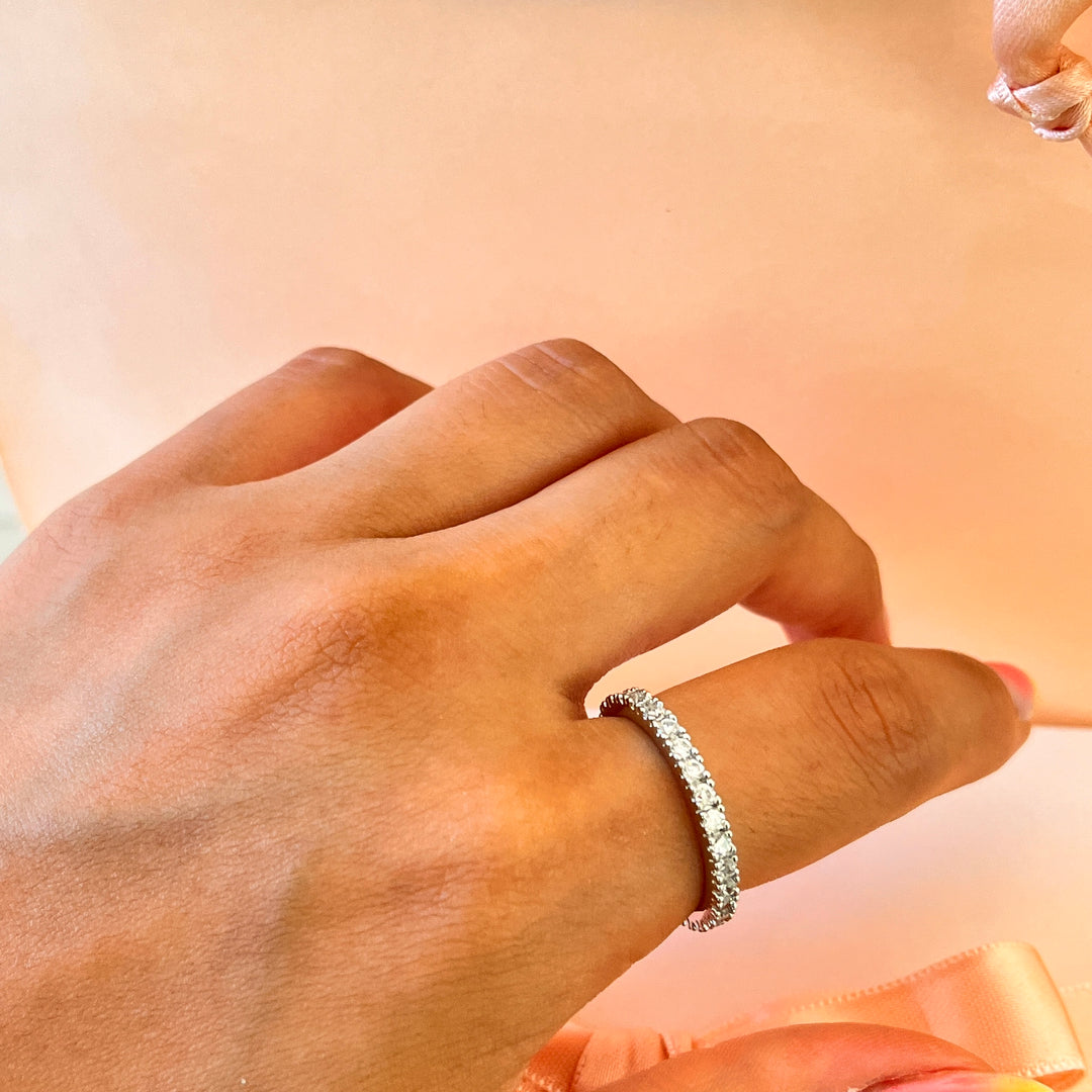 Zircone white gold plated band eternity ring