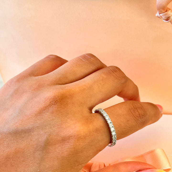 Zircone white gold plated band eternity ring