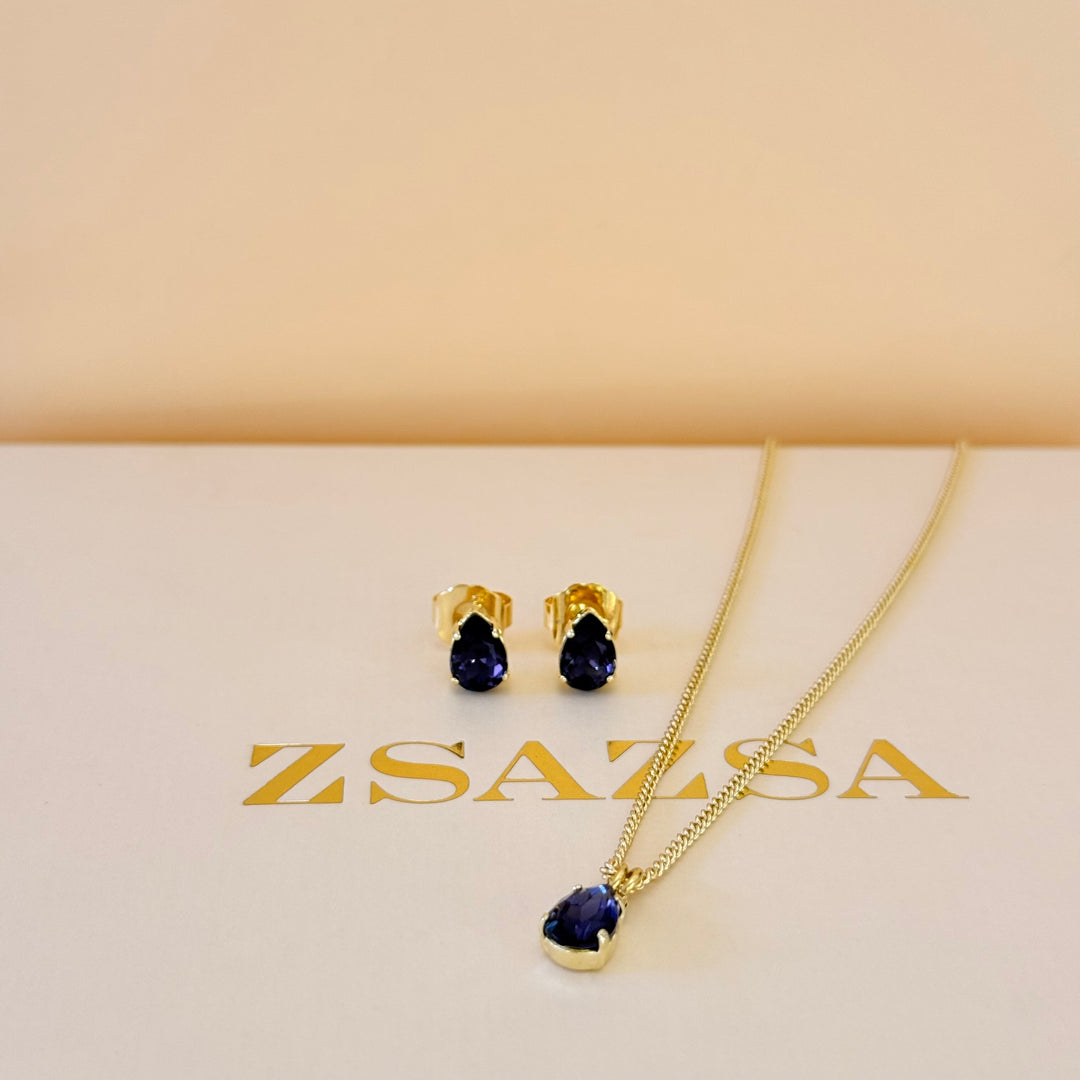 Dainty teardrop violet Swarovski crystals set