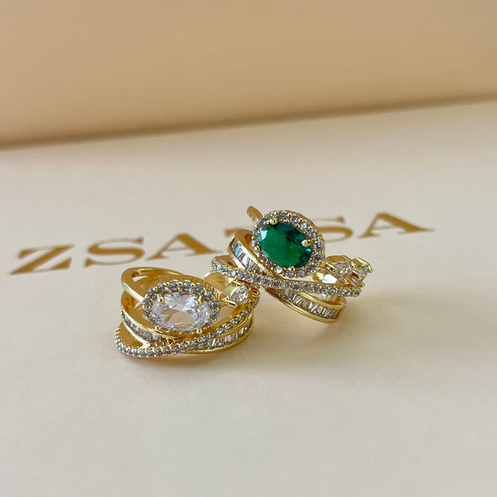 Crossed zircone ring