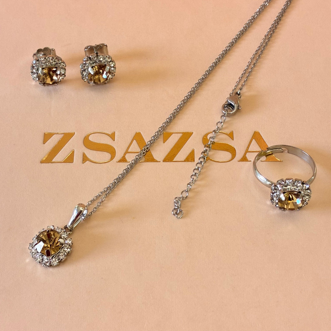 Bronze dainty Swarovski crystals silver set