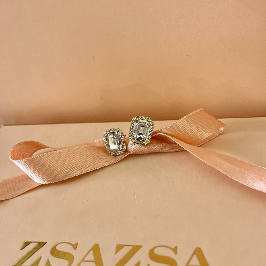 Rectangular Swarovski crystals gold plated studs