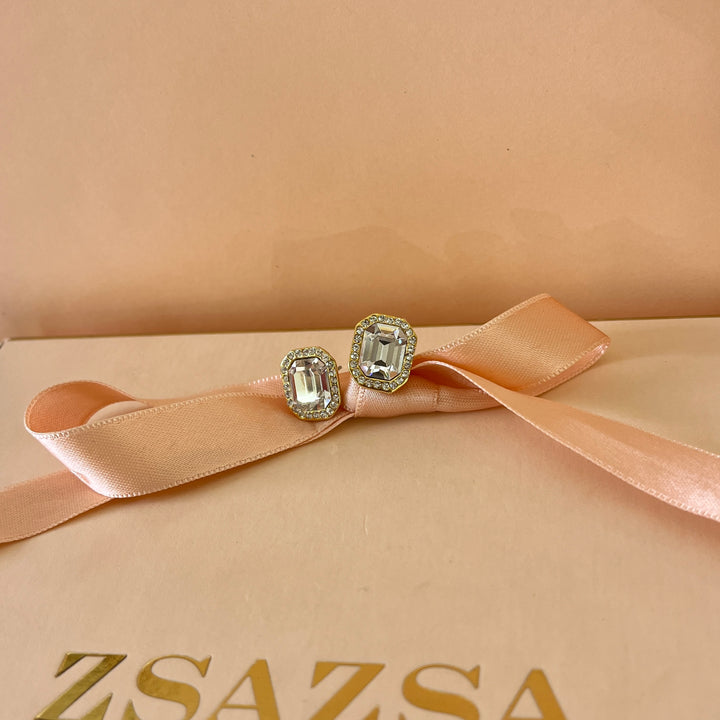 Rectangular Swarovski crystals gold plated studs