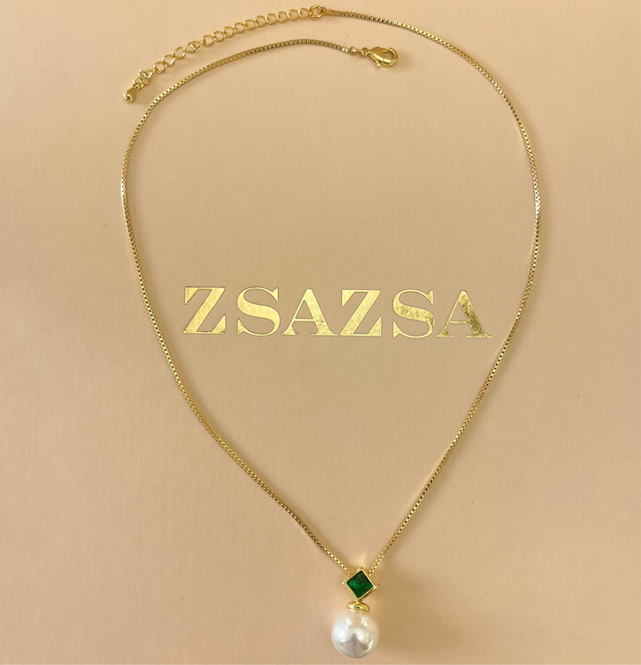 Green zircone & pearl set