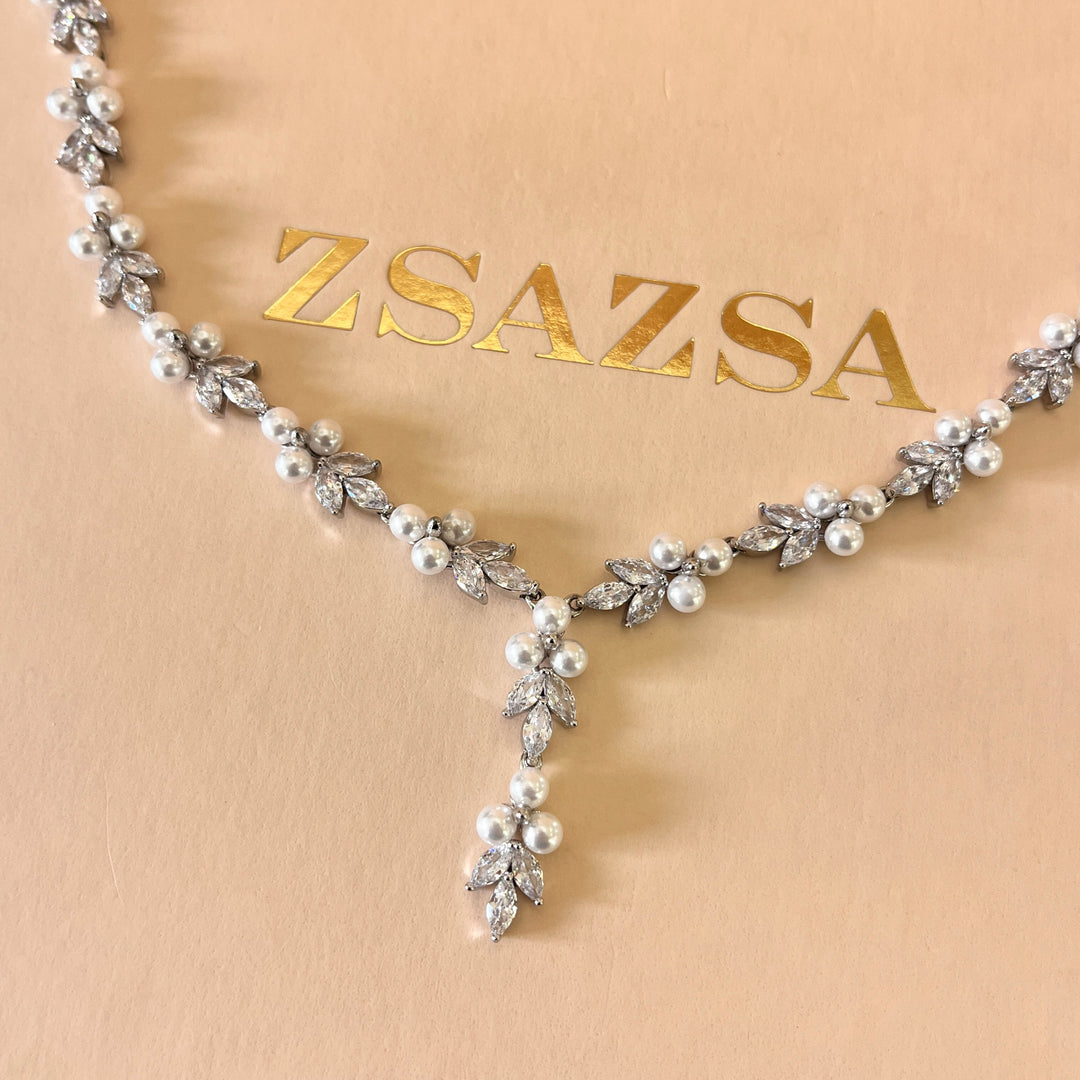 Zircone & Pearl marquise white gold plated set