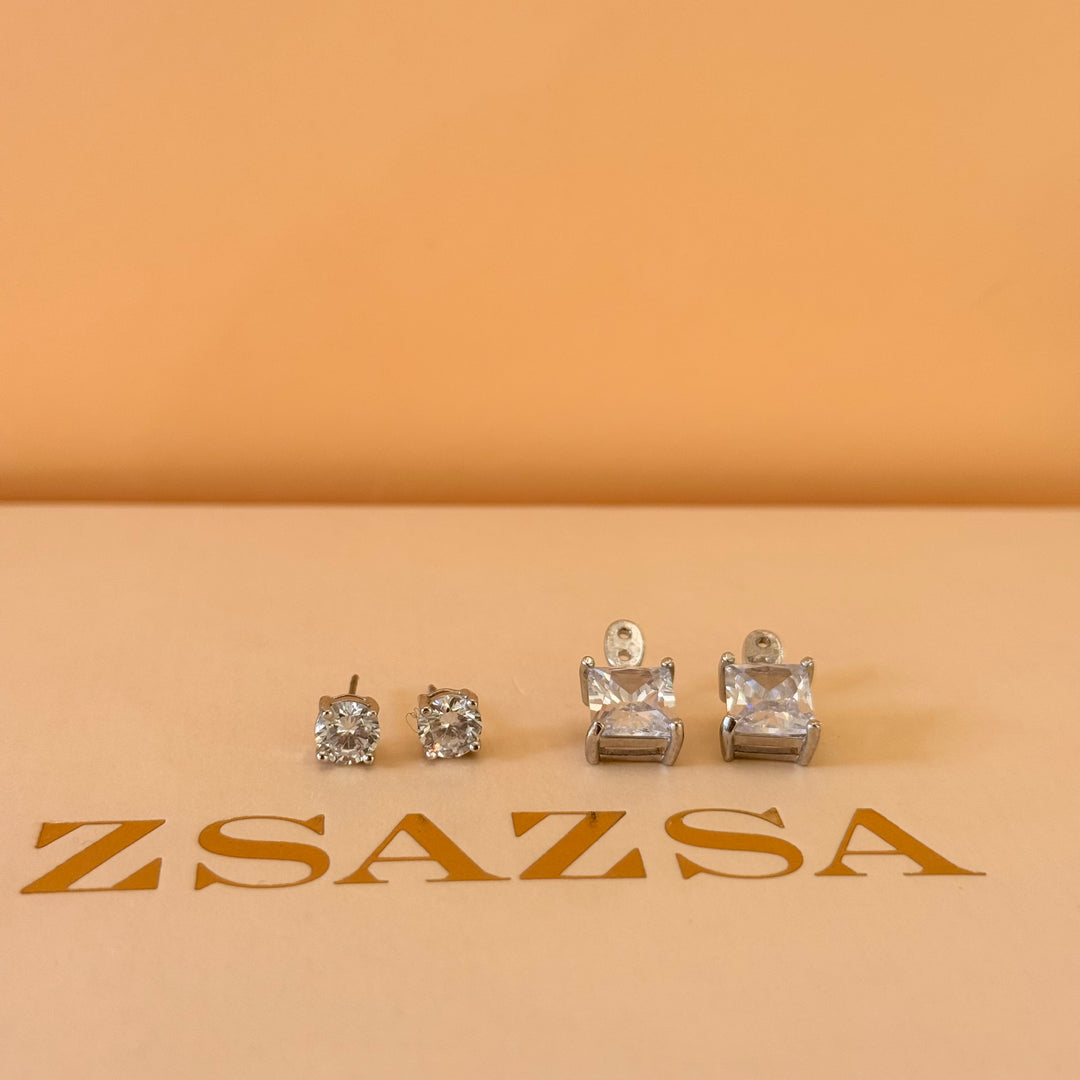 2 in 1 zircone silver earrings