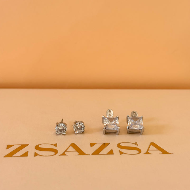 2 in 1 zircone silver earrings