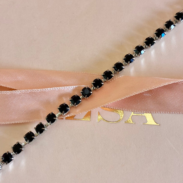 Dainty Black Preciosa crystals silver bracelet