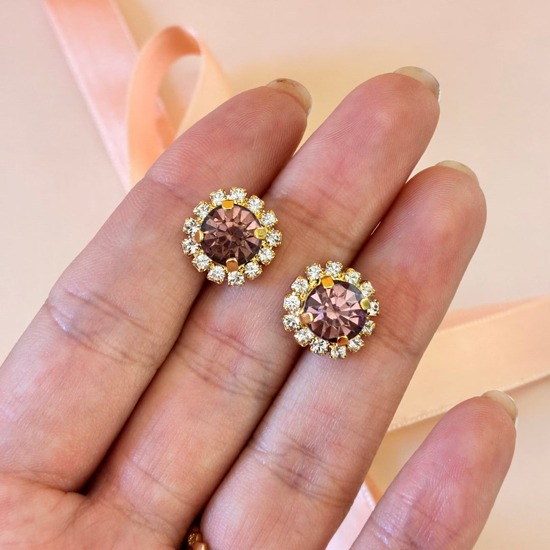 Mauve dainty Preciosa crystals gold plated set