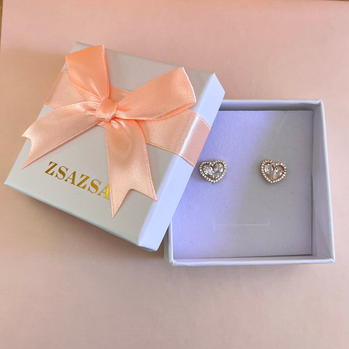 Heart zircone Sterling silver gold plated studs