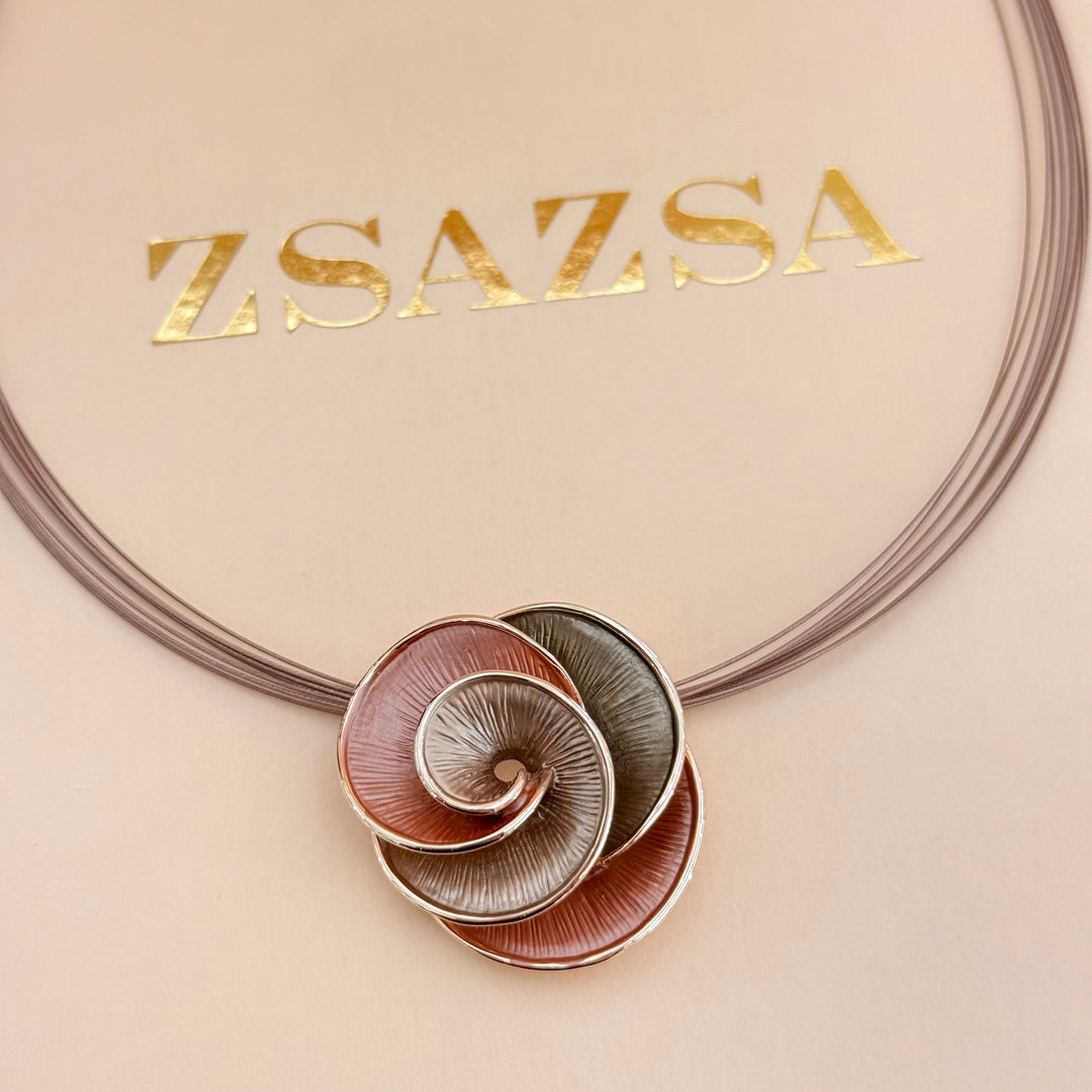 Rosette brown enamel rose gold plated set