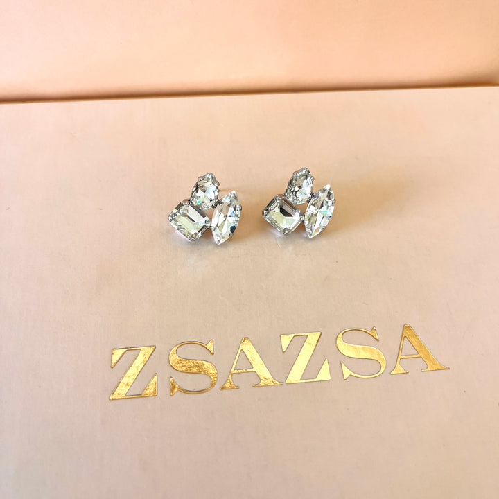 Swarovski crystals mixed of shapes white gold plated studs