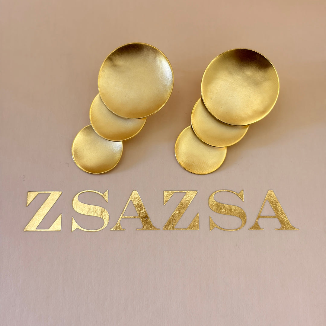 Handmade 3 Simple Circles Long Gold Necklace and Earrings set | Gold Plated | ZsaZsa