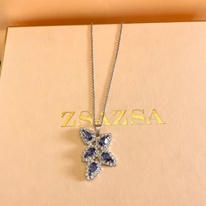 Purple teardrop preciosa crystals silver set