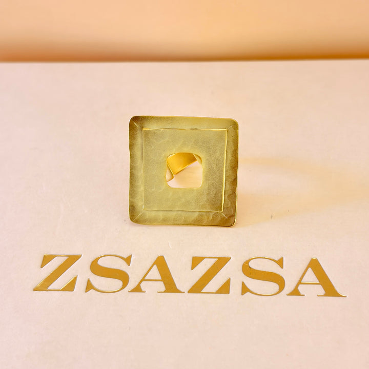 Handmade Double Hollow Square Gold Ring | Gold Plated | ZsaZsa