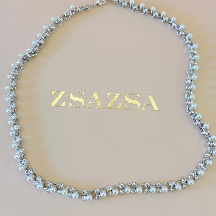 Swarovski crystals & pearls dainty silver set